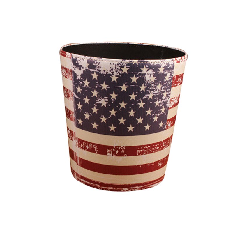 Cubo de basura de cuero PU de 27cm, papelera Retro creativa de papel para oficina, papelera Vintage sin tapa, 8 patrones: Stars and Stripes