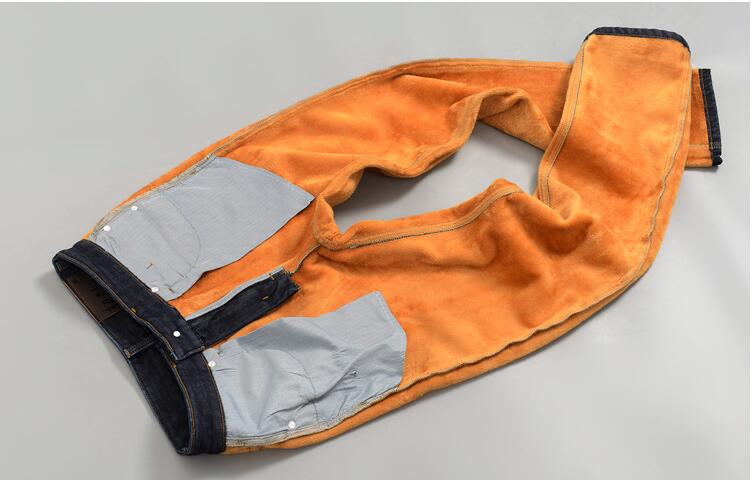 Mænds vintervarme plus velour straight jeans klassiske tykke fleece denimbukser til mænd plus store bukser