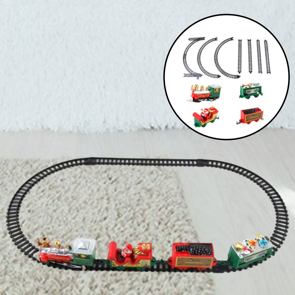 Juego de vías de tren eléctrico de Navidad, 11 piezas, con carro de Papá Noel, juguete para niños, decoración para