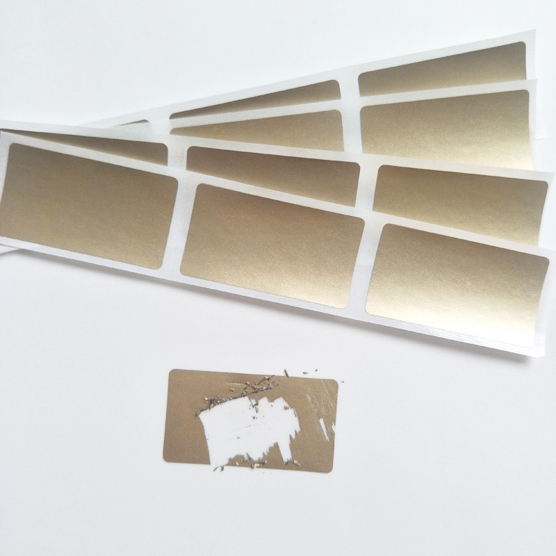 23X42Mm 100Pcs Gold Adhesive Scratch Off Stickers Diy Wachtwoord Hand Gemaakt Bekrast Streep Kaart Film