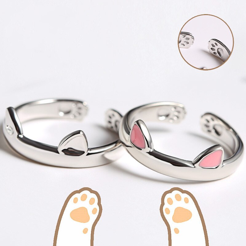 Trendiger partnerring aus edelstahl mit schwarzer und weißer katze, schlicht, süß, Ideal für studenten, offener Ring, #39