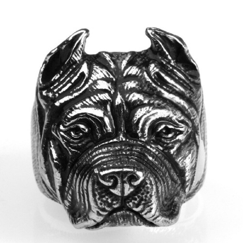 Mens Boy Punk Pitbull Bulldog Dier Zilver Kleur 316L Rvs Ring