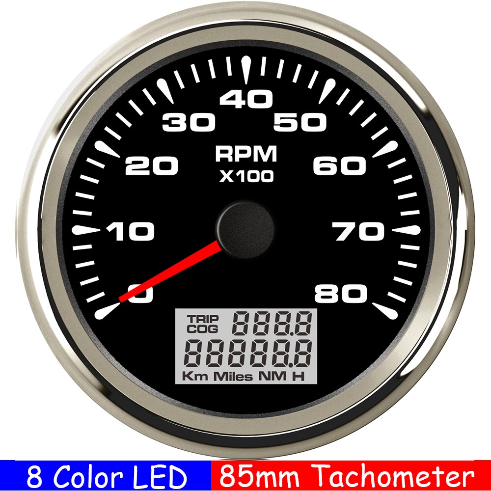 3000,4000,6000,8000Rpm Marine Tacho Meter Met Trip Cog Urenteller Tacho Sensor M16 M18 Waterdichte Auto Boot Toerenteller Gauge 85Mm: 8KRPM BS