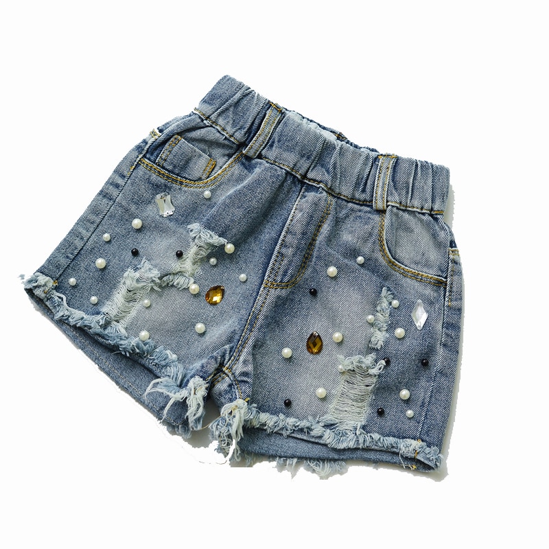 Calção em denim para meninas, calção coreana para crianças, quebradas e lavadas com borda, para primavera e verão de 2020