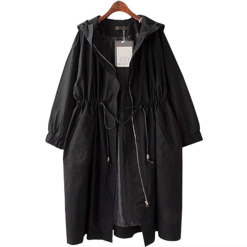Gabardina larga con capucha para mujer, abrigo informal negro, talla grande 3XL, 4XL, R793, novedad de primavera y otoño de: XL