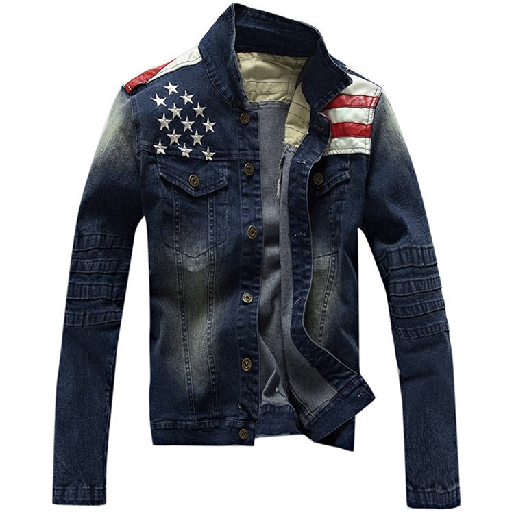 NaranjaSabor-Chaquetas vaqueras de bolsillo de para hombre, chaqueta vaquera entallada con estrellas y rayas, atuendo chaqueta para hombre, abrigos, ropa de N439: XXL