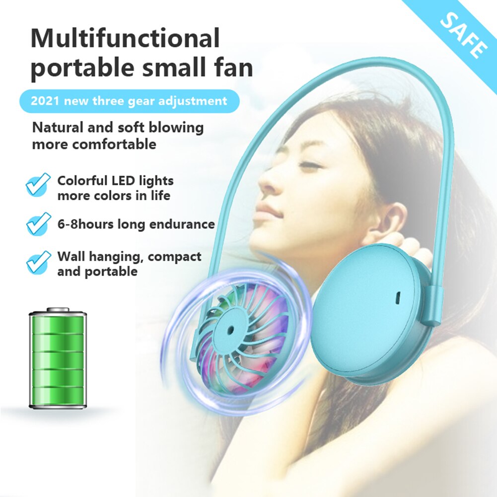 USB portable fan cold fan hands free neck fan hanging rechargeable mini sports fan 3-speed adjustable neck dual fan Home Office