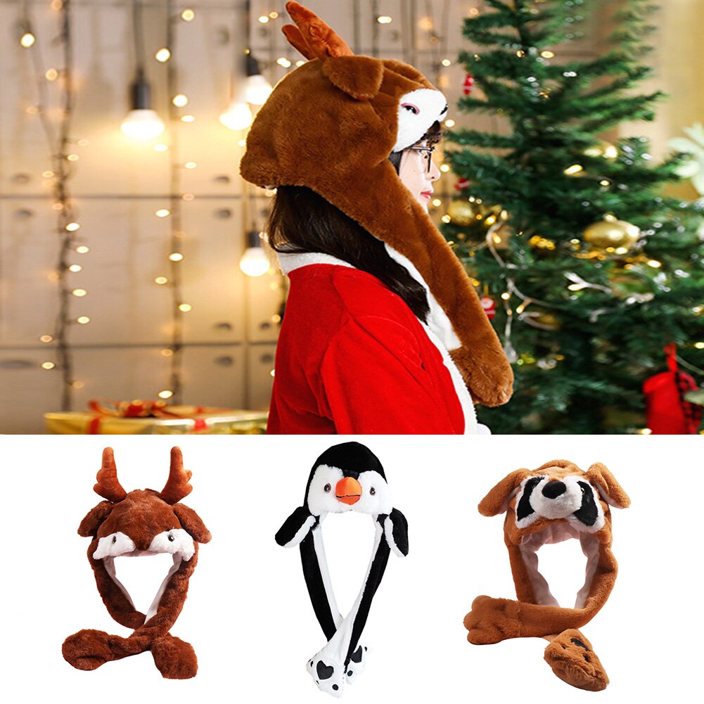 PANDA HAT WITH Ear Moving Jumping Funny Cosplay Hat Cap Plush Panda Hat...