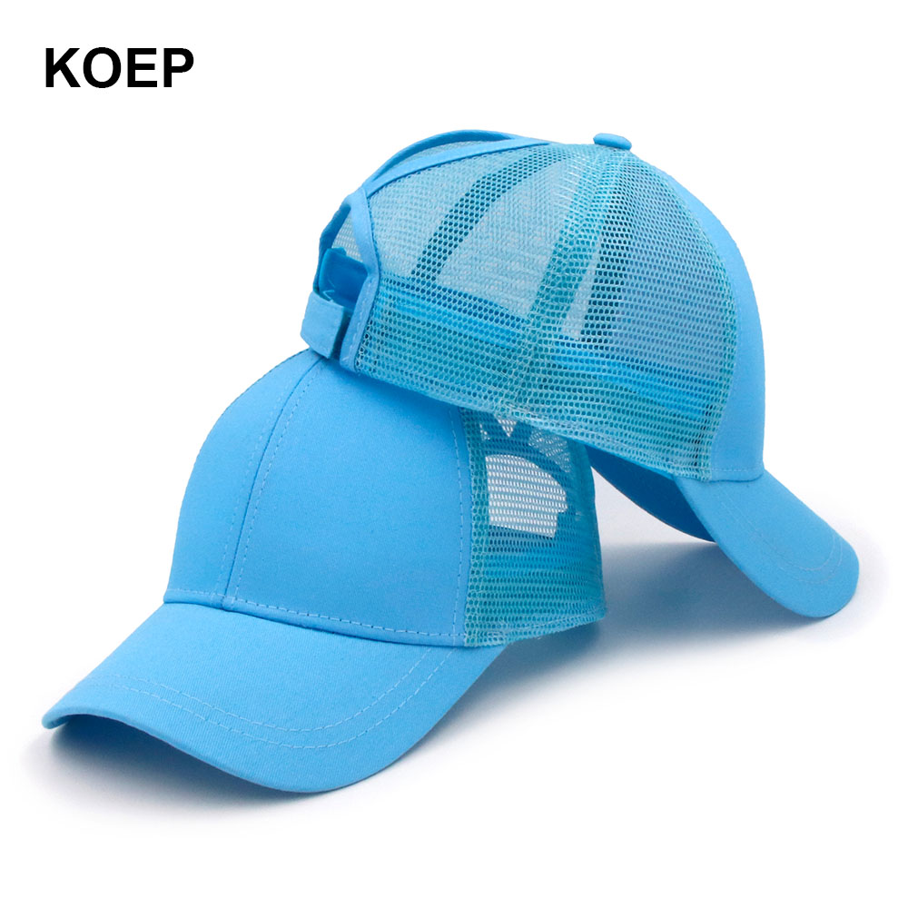 Koep hestehale baseball kasket snapback rodet bolle kasketter til kvinder kvindelig sommer mesh trucker hat pige hip hop hatte: Himmelblå