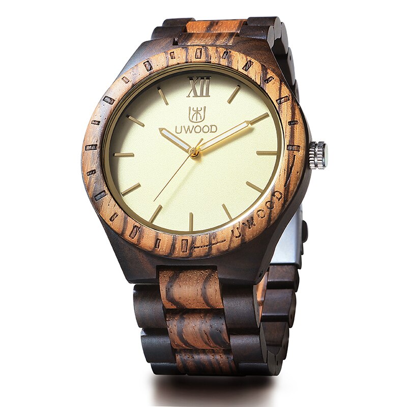Uwood Houten heren Horloges Luxe Vintage Quartz Horloge Milieuvriendelijke Natuurlijke Mannen Houten Horloge