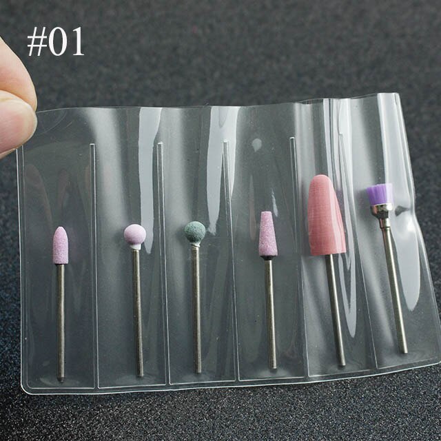 6 stk kermaisk stein negleborsett roterende bits elektrisk manikyr pedikyr burr mills cutter sliping stein neglefiler tilbehør