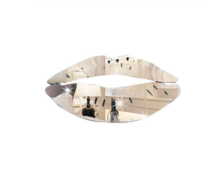 Decorative 3D DIY Mirror Sticker Removable Self-Adhesive Lips Mirror Wall Stickers Decal Art PVC Home Room Decoration: sliver