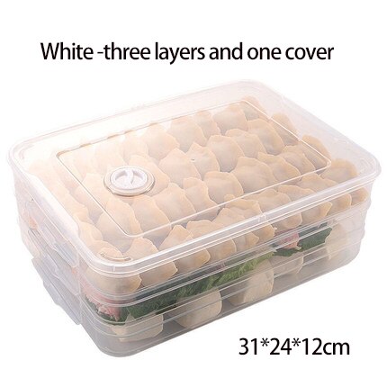 Store Single Layer Dumpling Boxes Storage Tray Food Container Box To Keep Frozen Dumpling Storage Plastic Boxes Cool: WHITE-3layers1cover