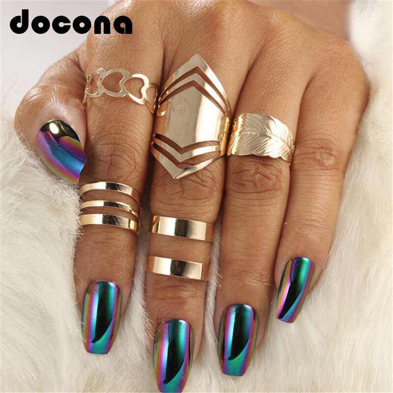 Docona 5 teile/satz Trendy Bague Punk Gemeinsame Kreis Mid-Finger-Ringe Set für Frauen Einstellbare Gold Hohl Partei Ring 2707