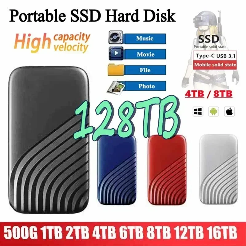 Lenovo 128TB High Speed SSD External Hard Drive USB3.1 Type-C Portable Storage for Laptop/PC 2TB 4TB 8TB Flash Drive