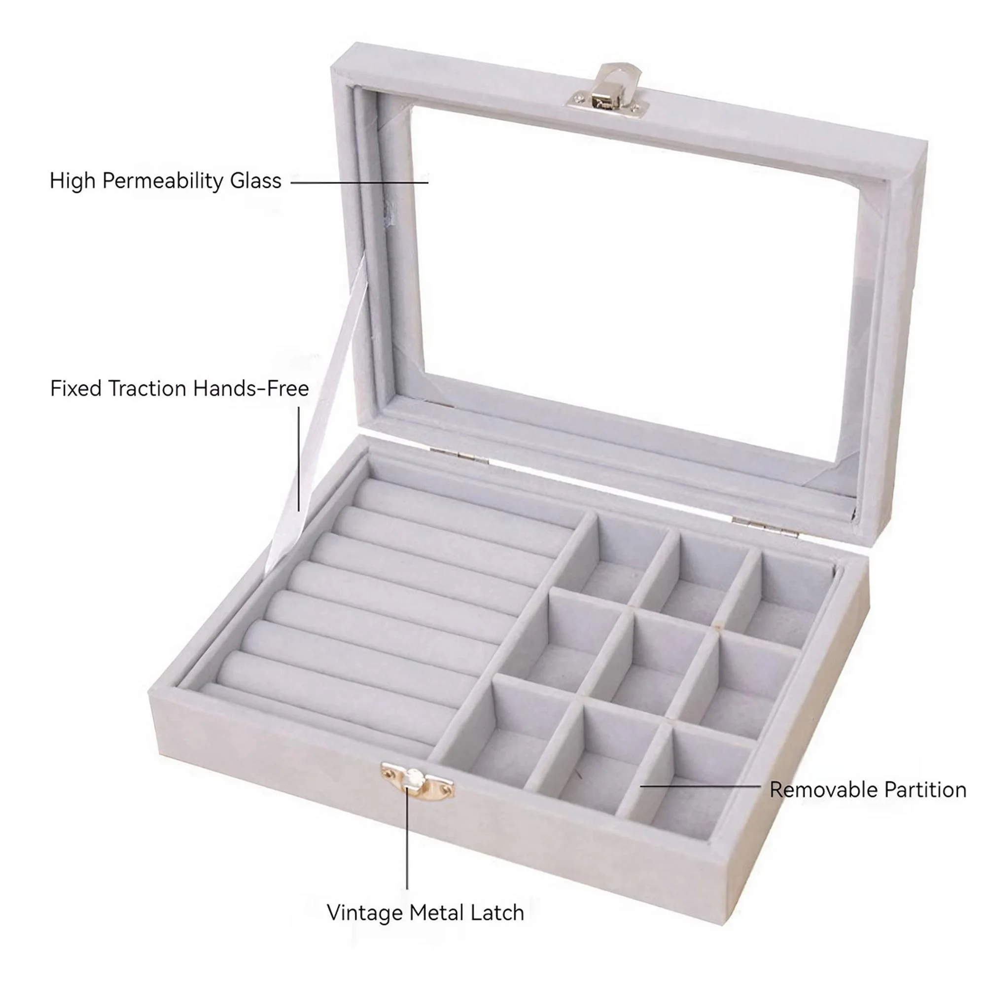 Fluwelen ring-organizerdoos - Sieradenhouder met doorzichtig deksel, stofdichte opbergbak voor ringen en oorbellen voor meerdere sieradenstukken
