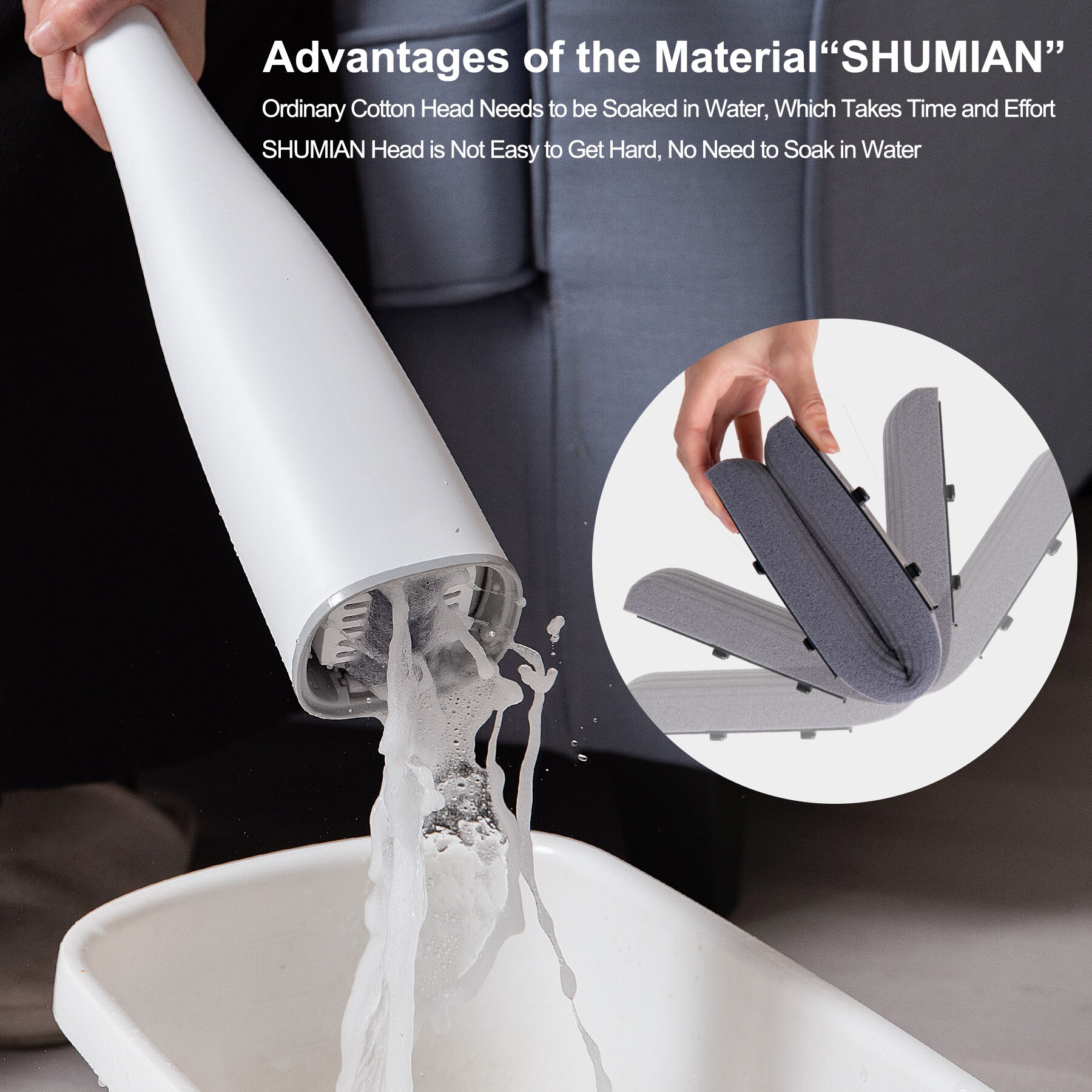 Eyliden Self-Wringen Mop Vlakmop Met Vervangen Pva Spons Mop Heads Gratis Hand Vloer Wassen Mop Voor Slaapkamer floor Cleaning Tool
