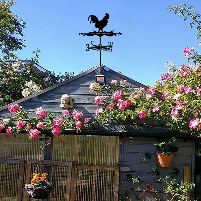 Cockerel Weather Vane - Retro Rooster Weathervane Silhouette - Decorative Wind Direction Indicator for Outdoor Farm Yard