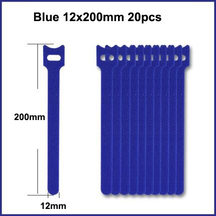 10pcs/Releasable Cable Ties Plastics Hook Loop Fastening Reusable Cable Ties Nylon Loop Wrap Zip Bundle T-type Cable Tie Wire: Blue 12x200MM