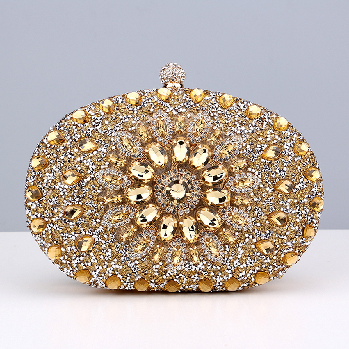 Flower Rhinestones Evening Bags Metal Prom Clutch Diamonds Clutch With Chain Shoulder Handbags Wedding Female Purse: Beige