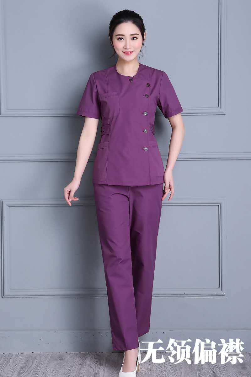 Length short-sleeved hospital operating room dental aesthetic uniform: Beige / S