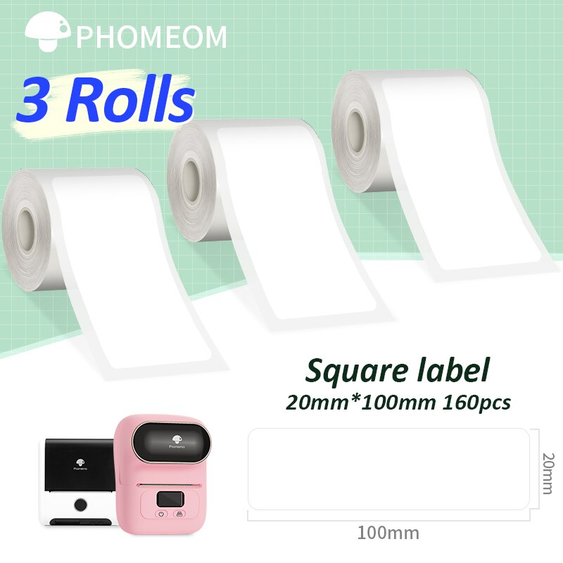 690Pcs 3 Rolls Label Sticker Voor Phomemo M110 M200 Zelfklevende Direct Thermische Etiketten Printer Waterdichte Label Papier 40x30mm: 20x100mm-160x3