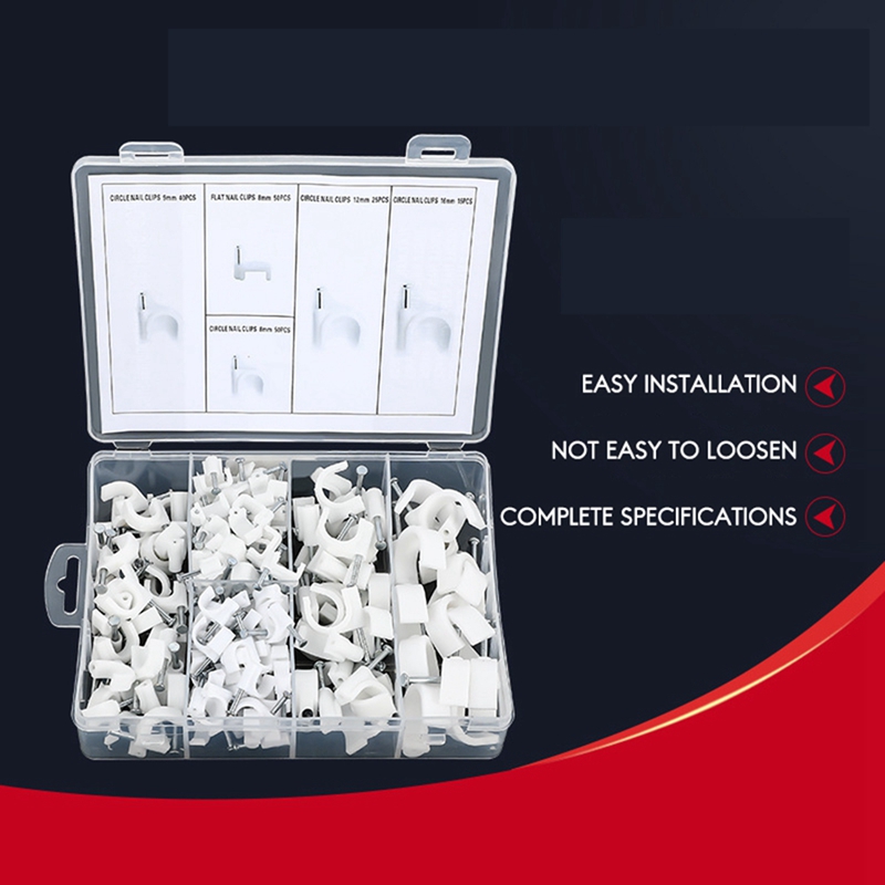 180-Piece Combination Set Square Cable Clamp Round Cable Clamp with Steel Nails