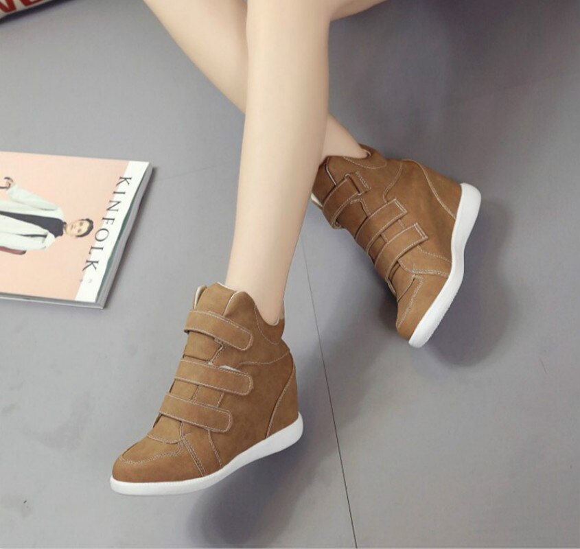 Flat High Heels Wedges Leather Shoes Women Sneakers Brand Casual Shoes Woman Black Winter Ankle Boots