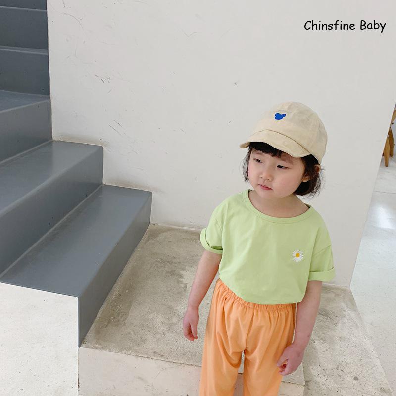 2020 nuovi Bambini di proprietà Versione Coreana Piccola Margherita Ricamato T-camicia di base Corsa E jogging Capacità per I Ragazzi E Le Ragazze: verde / 6