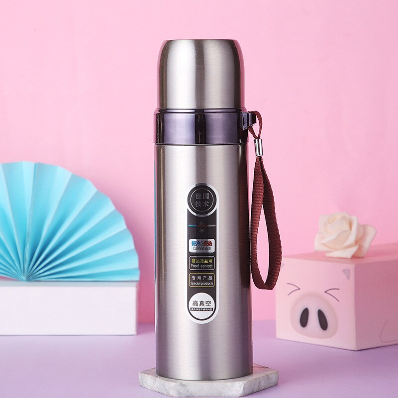 Termo portátil de acero inoxidable para uso en el hogar, termo de aislamiento de agua , con doble movimiento de acero inoxidable: Clear