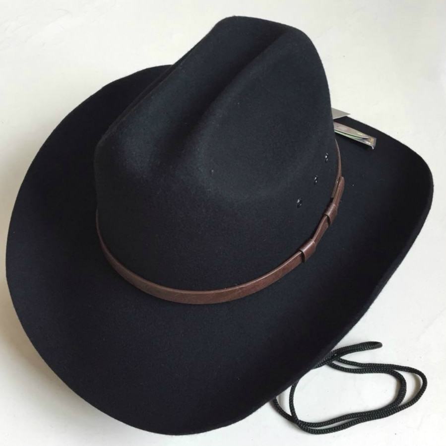 Cowboy hatte mænd vestlige land vilde vest 100%  australsk uld sombrero hombre cappello uomo til kvinder cowboy hat: Sort / L (58-60cm)
