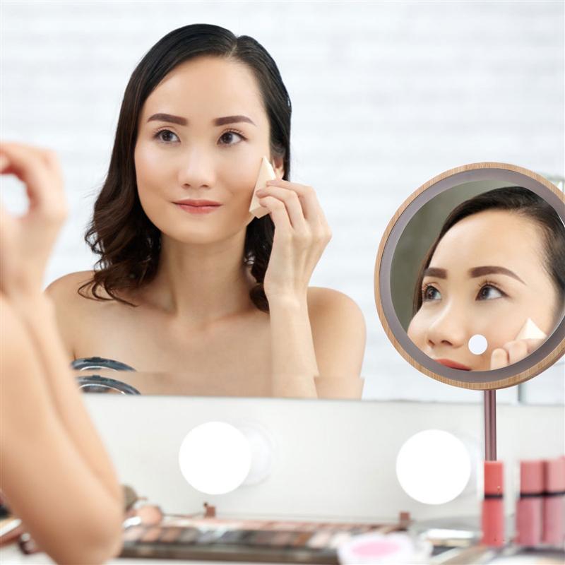 Miroir de maquillage en bois avec dessus de table pivotant à 90 °, miroir de vanité LED