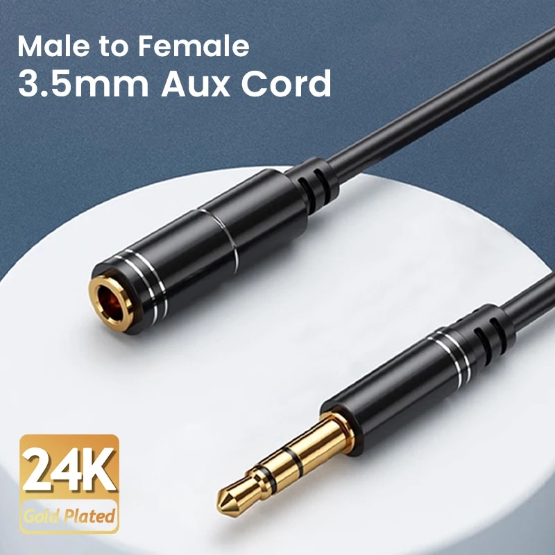 NIERBO 3,5mm verlengkabel hoofdtelefoon verlengkabel verguld Aux kabel audio stereo jack man naar vrouwelijk TRS koord 1m 5m