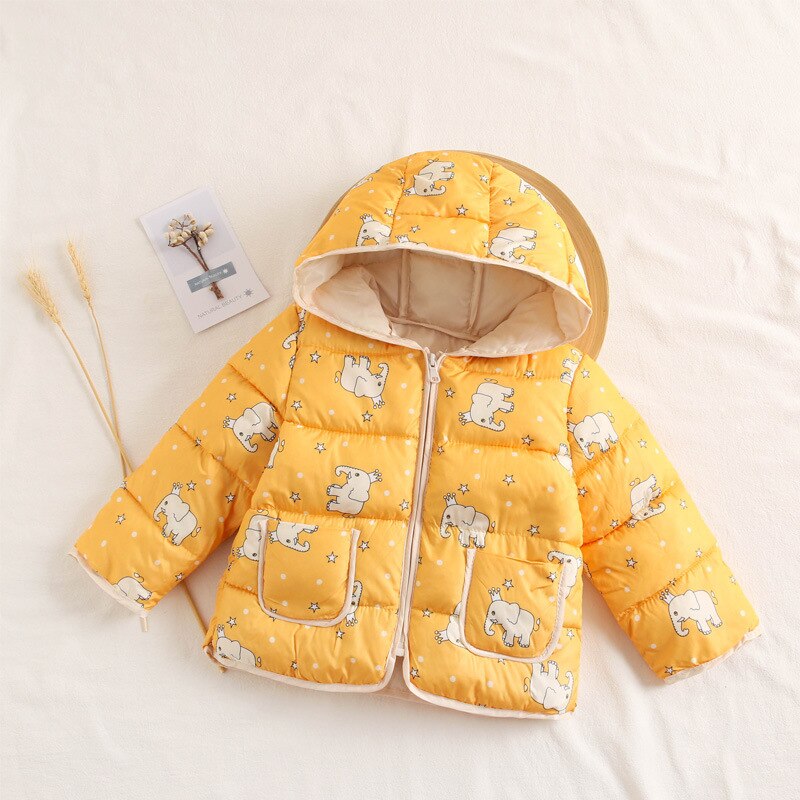Winterjas Voor Kinderen 90% Katoen Cartoon Dier Patroon Warm Capuchon 2-6T Parka Unisex Kleding Bovenkleding: yellow / 6T