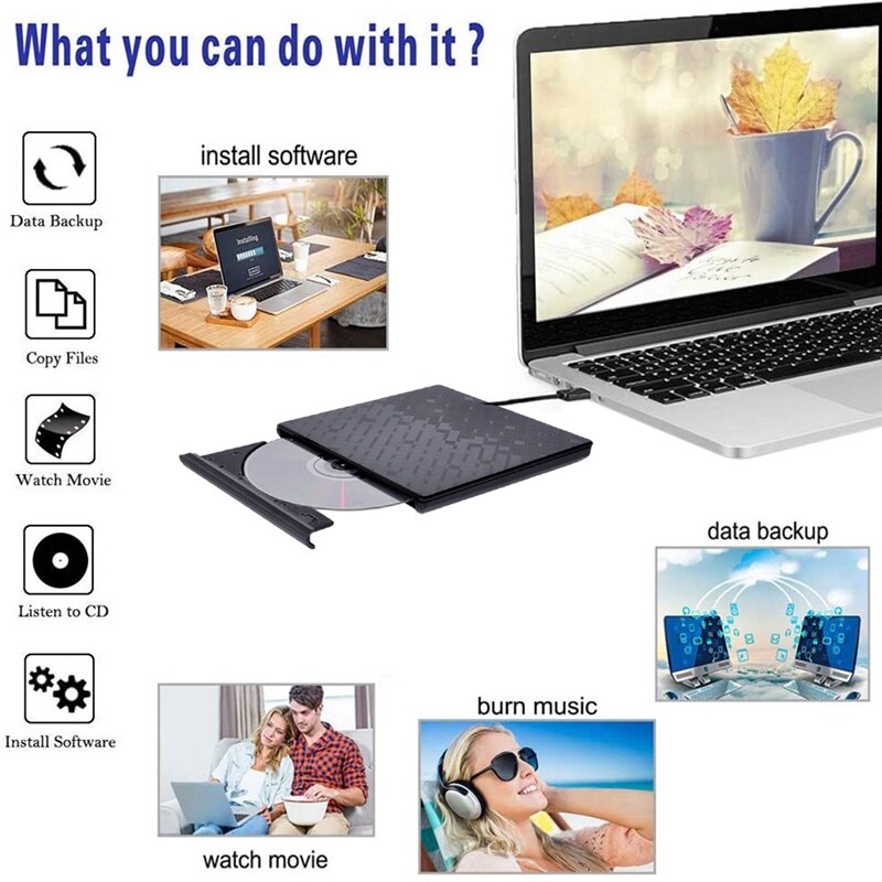 OPQ-External CD DVD Drive USB 3.0 CD DVD Burner Optical Drive for Mac OS Surface Pro Windows XP Vista Win 7 Win 8 Win 10