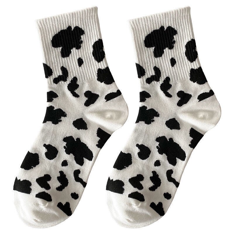 3 Pairs Socks Set Women's Socks Cow Print Ins Black And White Lovely Versatile Socks Stripes
