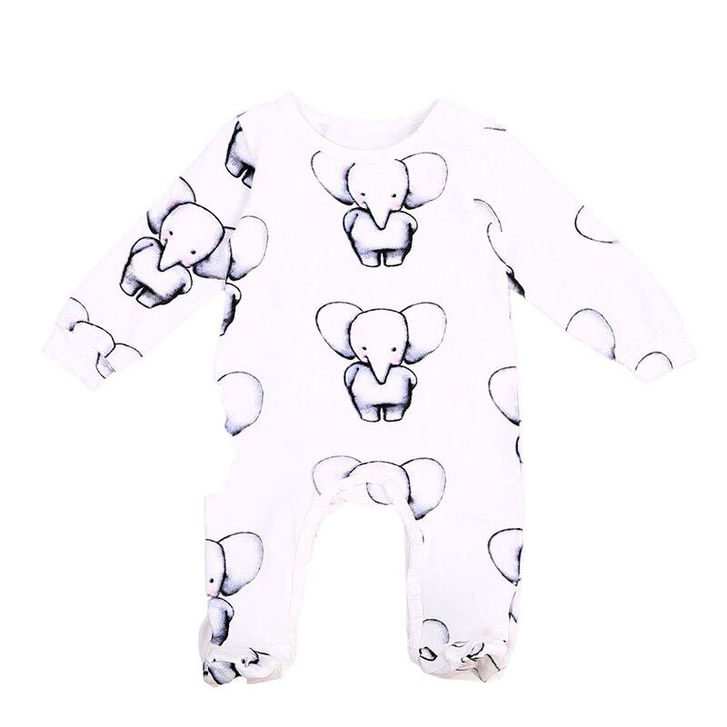 Sød baby elefant print romper baby dreng pige tøj nyfødt bomuld langærmet romper jumpsuit baby tøj outfits: Nyfødt