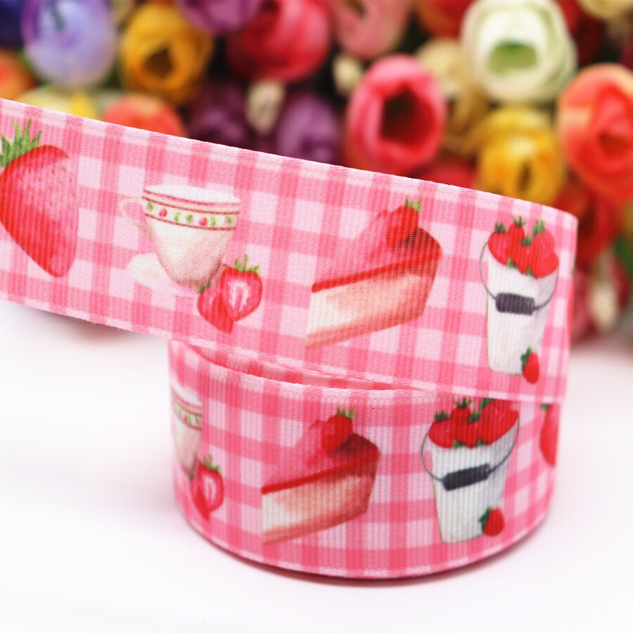 10 Yards Grosgrain Lint Aardbei/Cake Gedrukt Lint 1 "25 MM Voor Hair Bows DIY Ambachten Handgemaakte Accessoires m19041001