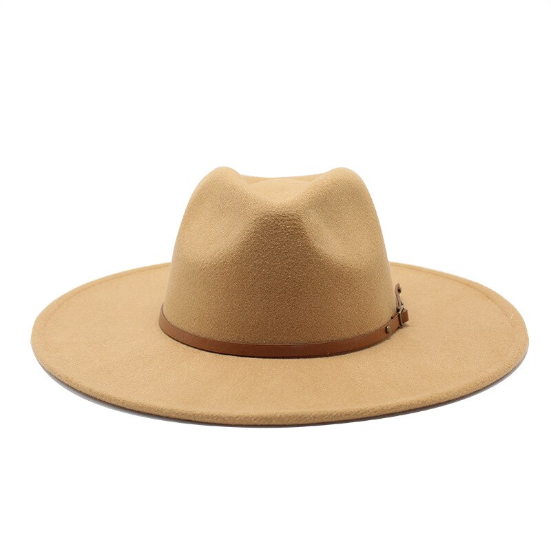 Sombrero de ala ancha para hombre y mujer, sombrero de ala ancha de lana sólida clásica, estilo británico, Panamá, Jazz, iglesia, 9,5 CM,: Camel