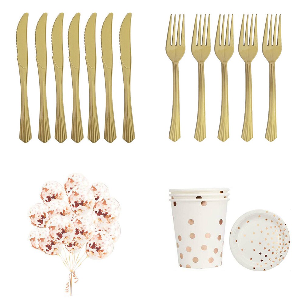 168 stk rose guld papirplade engangsservise sæt kopper gafler knive servietter til bryllupsfødselsdag dekorationsfest forsyninger
