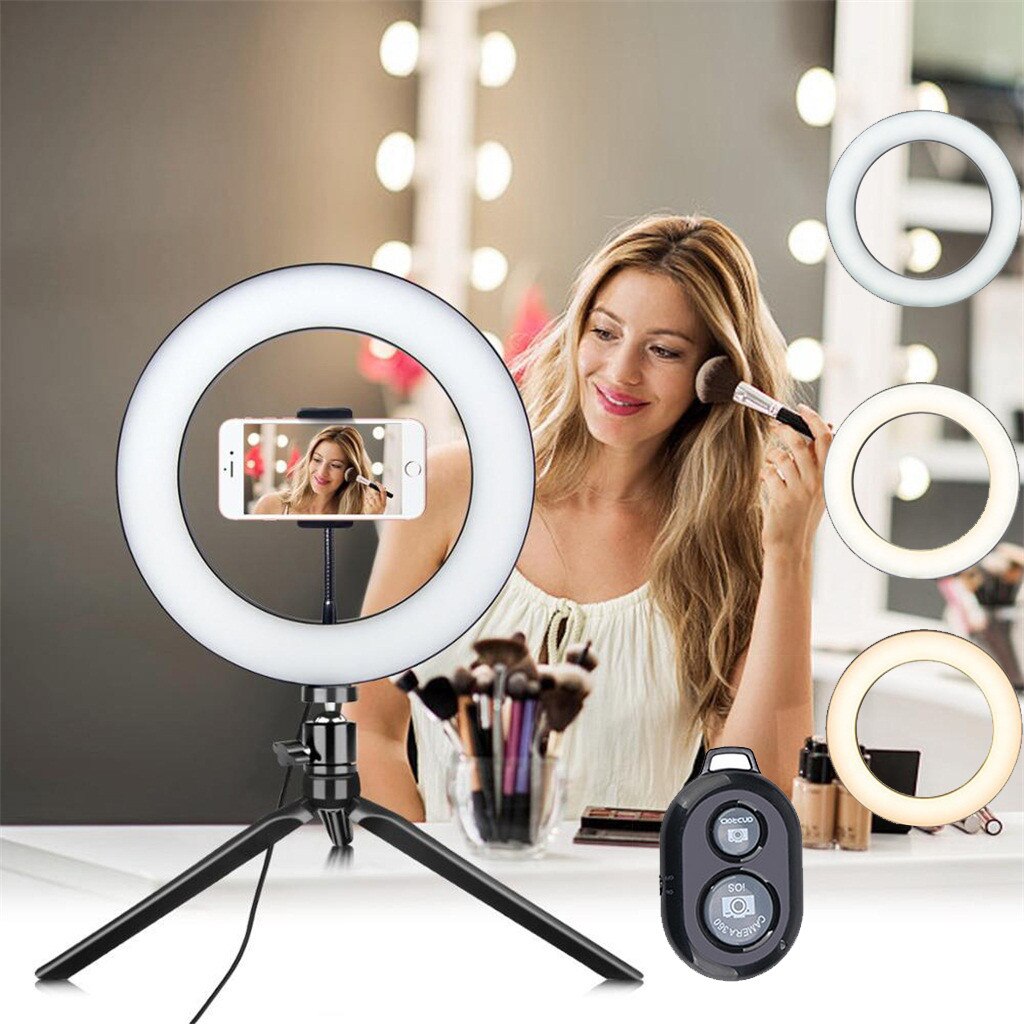 LED Ring Fill-Light Lamp Selfie Camera Phone Studio Tripod Stand Video Dimmable