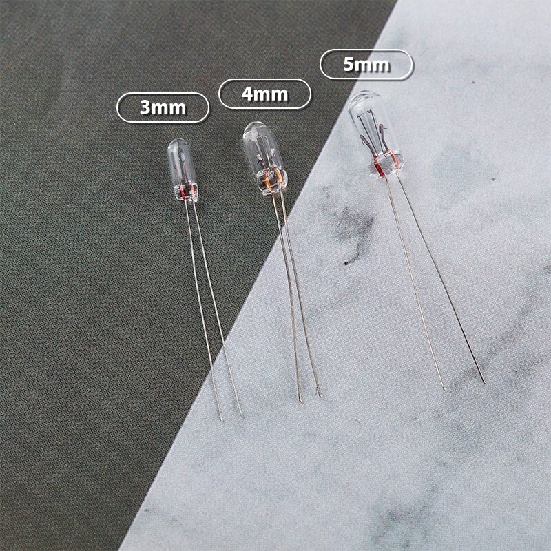 10 stücke Miniatur 0,07 EINE 3mm 4mm 5mm 1,5 V,3V,6V, 9V,12V, 24V Lampe Glühbirne Edison Glühlampen Filament Reis
