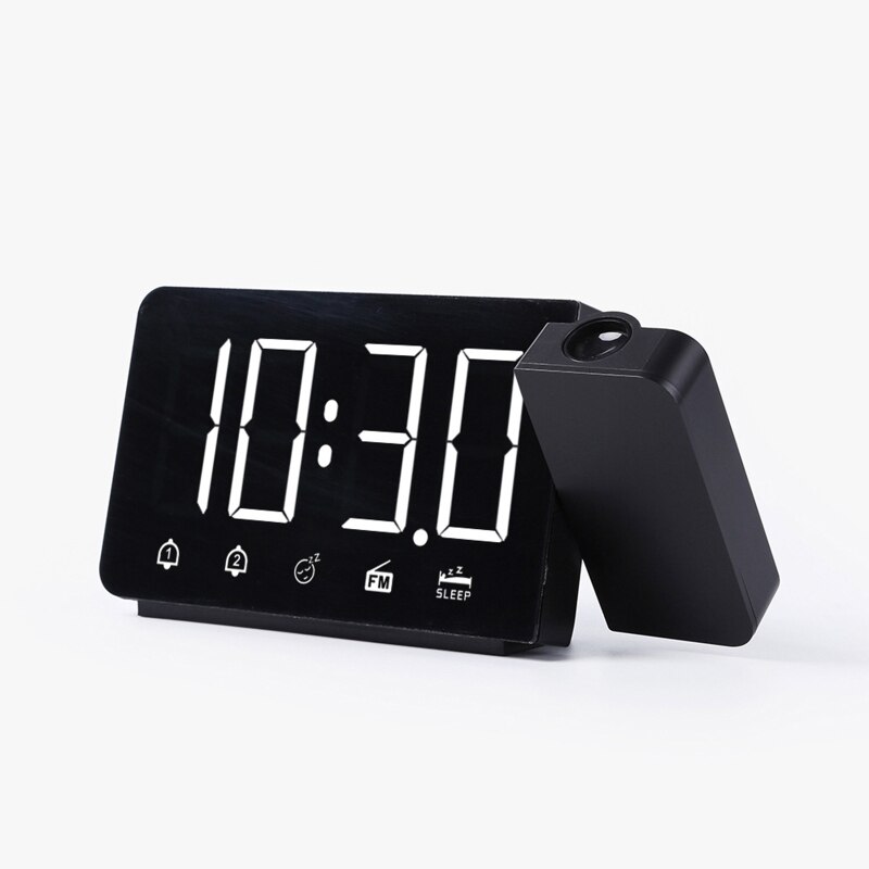 LED Digital 2 Alarm Clock USB Electronic Desktop Watch Wake Up FM Radio Time Projector Snooze Function