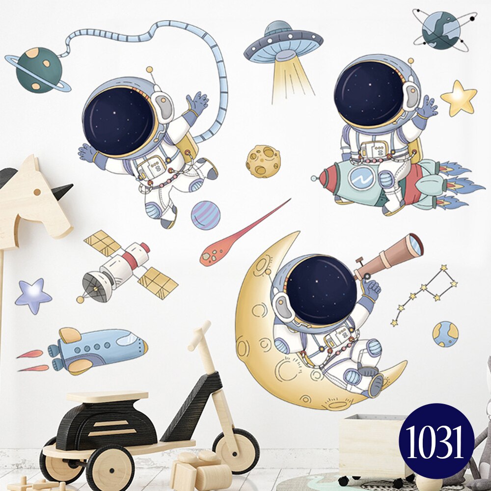 Astronaut Outer Space Wall Stickers Planets Home Decor Decorative Stickers PVC Decal for Kids Room Baby Boy Room Decoration: 1031