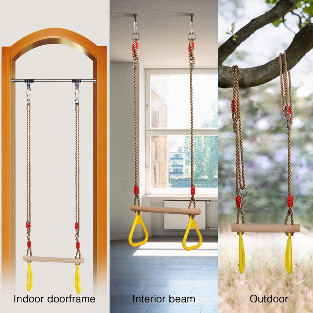 Havegyngesæde, træ trapez med gymnastikringe/gymnastik trapez til indendørs eller udendørs, på terrassen eller verandaen