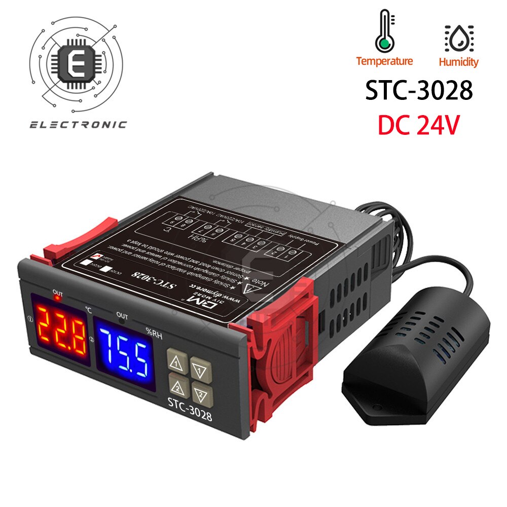 STC-3008 3018, 3028 AC 110-220V DC12V 24V 10A doble Digital controlador de temperatura del higrómetro del calefacción, refrigeración, termostato incubadora: 3028 DC 24V