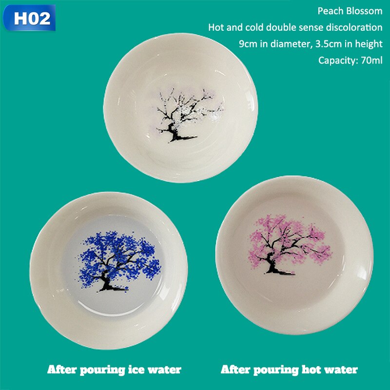 Taza japonesa Coreana de temperatura fría y , taza de Sake con cambio mágico de Color, taza de té de cerámica, tazón de té: 02