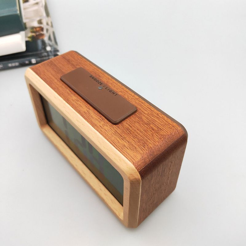 Easy Setting Wooden Digital Alarm Clock with Temperature, Date, Backlight, Snooze, for Bedroom, Bedside, Home, Office, N