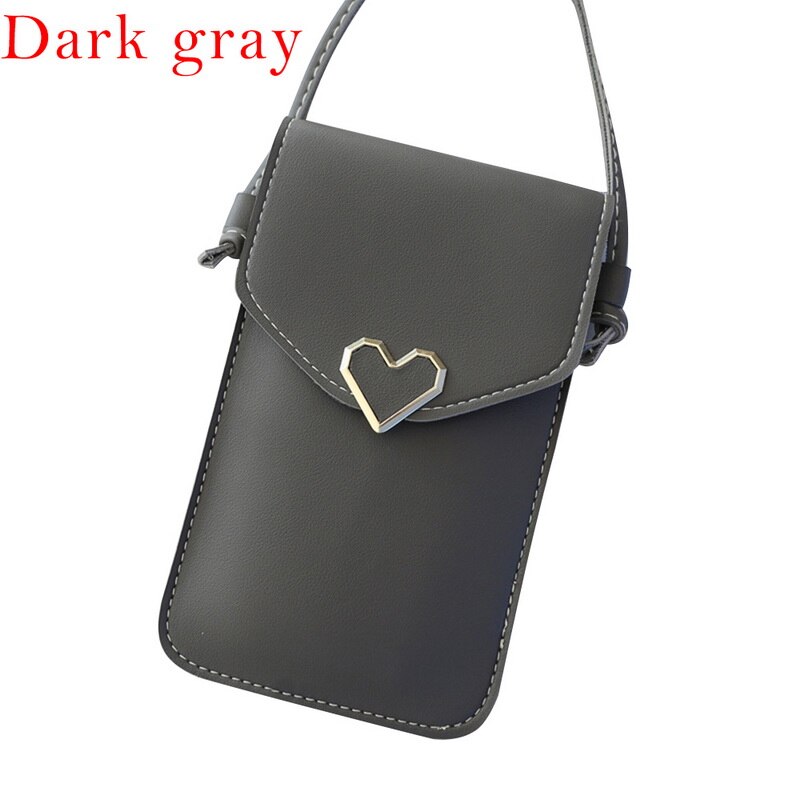 Women's Touch Screen Cell Phone Purse Heart Decor Smartphone Shoulder Bag Solid Phone Wallets Women Leather Card Holder Clutch: 04