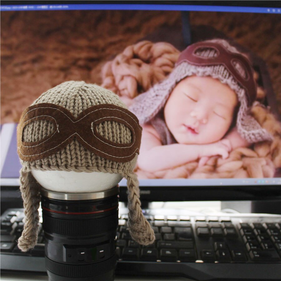 Knit Crochet Baby Hat For Boys Newborn Baby Toddler Infant Photo Prop Photography Pilot-Style Baby Knitted Cap Outfit Set